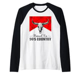 Retro Raised On 90's Country Music Bull Skull Cowgirls Rodeo Raglan Baseball Tee