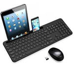LeadsaiL Wireless Keyboard and Mouse Set with Phone and Tablet Holder, Wireless USB Mouse and Computer Keyboard Combo, Full-sized QWERTY UK Keyboard for HP/Lenovo Laptop and Mac-Black