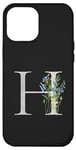 iPhone 15 Pro Max Black Titanium Floral Letter H Silver Initial personalised Case
