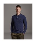 Lyle & Scott Mens Long Sleeve Polo Shirt in Navy Cotton - Size X-Large