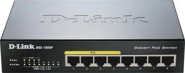D-Link 8-porttinen kytkin, 10/100/1000, 4xPoE, pöytämalli, musta