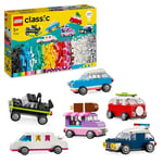 LEGO Classic Creative Vehicles, Colourful Model Cars Kit featuring a Police Car Toy, Ice-Cream Truck, Limo, Van & More, Bricks Building Toys for Kids, Boys and Girls Aged 5 Plus with 52 Wheels 11036