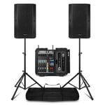 Vonyx Komplett PA-system med 12 tums högtalare, mixer och trådlösa mikrofoner - Inklusive stativ, Kraftfullt och komplett ljudsystem för event, liveframträdanden och fasta installationer