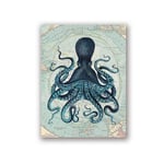 Kraken Octopus Tentacles Vintage Poster Prints Nautical Coastal Wall Art Picture Antarctica Map Canvas Painting Home Wall Decor-20x28 in No Frame