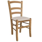 Chaise En Bois Venezia Noyer Clair Avec Assise Rembourrée Similicuir Beige