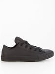 Converse Unisex Leather Ox Trainers - Black, Black/Black, Size 12, Women