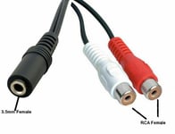GOLD 3.5mm Stereo Female Jack To 2 RCA Female Jack Audio Adapter Splitter Cable