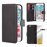 32nd Book Wallet PU Leather Flip Case Cover For Apple iPhone 6 Plus & 6S Plus, Design With Card Slot and Magnetic Closure - Black