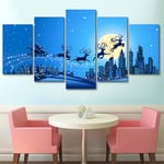 XCPINGYIDU Printed Modern Canvas Wall Art Home 5 Panel Christmas Eve Modular Decoration Posters Picture On Living Room Painting-40x60 40x80 40x100cm No Frame