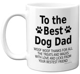 Best Dog Dad Gifts - Fathers Day Gift from Dog Mug, Funny Coffee Mug Cup, Woof Thanks, Dog Gifts for Men, Christmas, Birthday Present, 11oz Ceramic Dishwasher Microwave Safe Tea Mugs - Made in UK