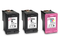 3 x 62 XL Black & Colour Refilled Ink Cartridges For HP Envy 5546 Printers