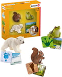 Schleich Wild Life Bear Fleece, Squirrel, Frog With Trace And Habitat 42474