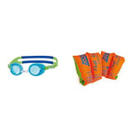 Zoggs Kids' Little Ripper Swimming Goggles Anti-Fog and Uv Protection (up to 6), Aqua,Green,Tint, 0-6 Years & Children's Safe Float Arm Bands, Orange, 3-6 Years up to 25 kg