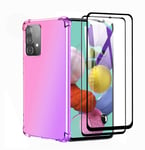 GOGME Case for Samsung Galaxy A22 4G Edition/Galaxy M22 + 2 Screen Protector, Ultra-Slim Crystal Clear Anti Smudge Silicone Soft Shockproof TPU Protection Bumper Phone Cover Shell (Pink/Purple)