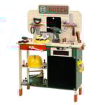 Theo Klein 8734 Bosch wooden workbench I Sturdy children's workbench, adjustable height I Electric cordless drill, tools with light and sound effects I Toy for children from 3 years