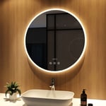 Miroir lumineux salle de bain Rond 80cm avec anti-buée, miroir rond mural cosmétique lumineux avec Tactile, Bluetooth et Horloge - Meykoers