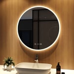 Miroir lumineux salle de bain Rond 80cm avec anti-buée, miroir rond mural cosmétique lumineux avec Tactile et Horloge - Meykoers