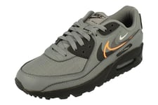 NIKE Men's AIR MAX 90 Sneaker, Smoke Grey/Black-Bright Mandarin, 8 UK