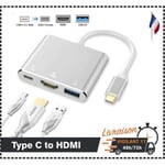 USB 3.0 Type C Adaptateur USB-C vers HDMI pour Apple Nouveau Macbook Compatible avec HDMI