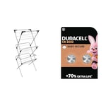 Vileda Sprint 3-Tier Clothes Airer, Indoor Clothes Drying Rack with 20 m Washing Line, Silver & DURACELL 2032 Lithium Coin Batteries 3V (2 pack) - Up to 70% Extra Life - Baby Secure Technology