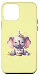 Coque pour iPhone 12 mini Jaune Célébrez votre jour spécial anniversaire éléphant mignon