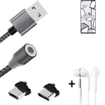 Data charging cable for + headphones Oppo A55 + USB type C a. Micro-USB adapter