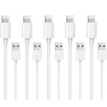 5-Pack 1M Lightning laddare iPhone 13/12/11/ Xs/Max/X/8/7/6/5/SE Vit