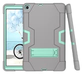 Étui de Protection en Silicone pour Tablette Samsung Tab S5E T720/T725 (2019) avec Support de Support, Hybride Rigide et Durable avec Triple Couche Hybride Rigide Lourd (Gris + Aqua)