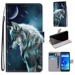 i-Case Color Pattern Pocket for Alcatel 1 2018 Book style Side Flip Wallet Phone Case Magnetic with Card Slots Wrist Strap Stand Cover Shockproof Girls Chic Personalised Protective for Alcatel 1,Wolf