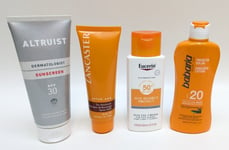 Set of 4 Sunscreen Altruist, Lancaster Tan Maximizer, Eucerin, Babaria