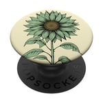 Aesthetic Sunflower Line Art Minimalistic Sage Green PopSockets Swappable PopGrip