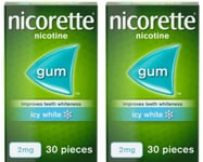 Nicorette Gum 2mg Icy White Gum - 30 Pieces X 2