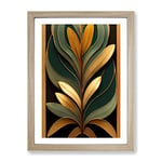 Art Deco Leaves No.3 Framed Print for Living Room Bedroom Home Office Décor, Wall Art Picture Ready to Hang, Oak A3 Frame (34 x 46 cm)