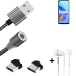 Data charging cable for + headphones Oppo A76 + USB type C a. Micro-USB adapter