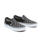 VANS Kids Checkerboard Classic Slip-on Shoes (4-8 Years) ((checkerboard) Blk/pewter) Grey, Size 13