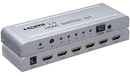Premium Cord 4Kx2K commutateur HDMI à 60 Hz 5 : 1 métal avec télécommande et Bloc d'alimentation