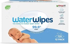 WaterWipes Original Plastic Free Baby Wipes 720 Count (12 packs) 99.9% Water.