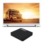PACK PHILIPS TV LED 24" 60cm Téléviseur HD 12V Tuner SAT Blanc pour Camping-car + ANTARION Box Android 12V Wi-Fi Camping Car