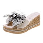 TEELONG Women's Platform Sandals, Ladies Elegant Bowknot Open Toe Wedge Girls Stylish Bow-tie Beach Shoes Indoor Outdoor Slides Slippers Size 4 5 6 UK(4 UK,White)