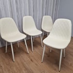 Dining Chairs Set Of 4 Cream Chairs Stitched Faux Leather Chairs, Soft Padded Seat Living Room Chairs , Kitchen Chairs