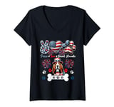 Womens Peace Love Basset Hounds 4th Of July Owner Lover Patriotic V-Neck T-Shirt
