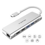 LENTION USB C Hub with 4K HDMI, SD 3.0 Card Reader, Gigabit Ethernet, Charging, USB 3.0 & 2.0, Aux Adapter Compatible 2020-2016 MacBook Pro, New Mac Air/Surface, Chromebook, More (C69, Silver)