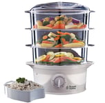 Russell Hobbs 3 Tier Electric Food Steamer with 1L Rice Bow White 9L Capacity