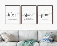 LILHXIU Painting Set The Lord Bless You And Keep You, Bible Verse Prints 3 Pieces Wall Art Christian Canvas Painting Home Kitchen Decor 30x50cmx3 (No Frame)