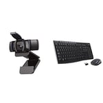 Logitech C920S HD Pro Webcam, Full HD 1080p/30fps Video Calling - Black & MK270 Wireless Keyboard and Mouse Combo for Windows, 2.4 GHz Wireless, Compact Mouse, 8 Multimedia and Shortcut Keys - Black