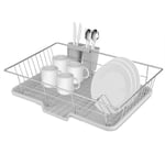 Dish Rack Drainer with Tray, Kitchen Sink Cutlery Holder, Metal Wire Dish Rack Cup Holder, Dish Drying Rack Draining Board with 2 Removable Cutlery Holders Draining Holder, 48 x 30 x 11cm