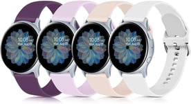 [4 Pack] Straps for Samsung Galaxy Watch Active 2 40mm 44mm & Galaxy Watch Active & Galaxy Watch 3 41mm & Galaxy Watch 42mm, 20mm Soft Silicone Bands Replacement (04 Purple+Violet+Pink+White, Large)