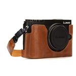 MegaGear MG1443 Panasonic Lumix DC-GX9 Ever Ready Genuine Leather Camera Half Case and Strap - Light Brown