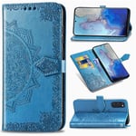 Samsung Galaxy S20 Case, SATURCASE Mandala Embossing PU Leather Flip Magnet Wallet Stand Card Slots Protective Case Cover with Hand Strap for Samsung Galaxy S20 (Blue)