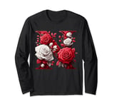 Red Rose Roses Flower Floral Design Monogram Letter N Long Sleeve T-Shirt